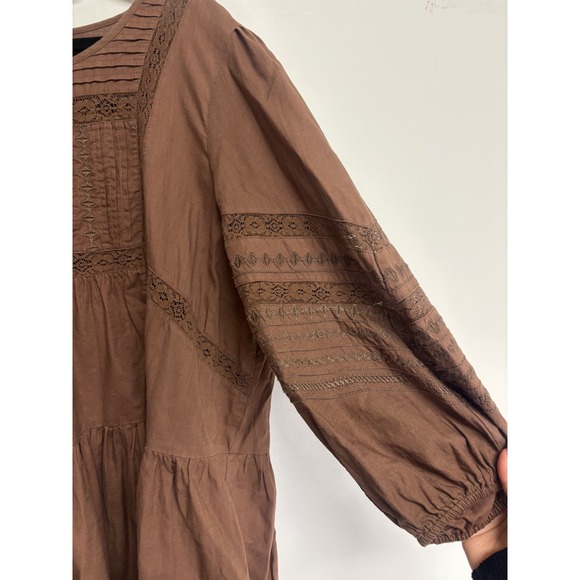 Lucky Brand Brown Long Sleeve Embroidered Mini Dress Women's Size XXL - Picture 5 of 5